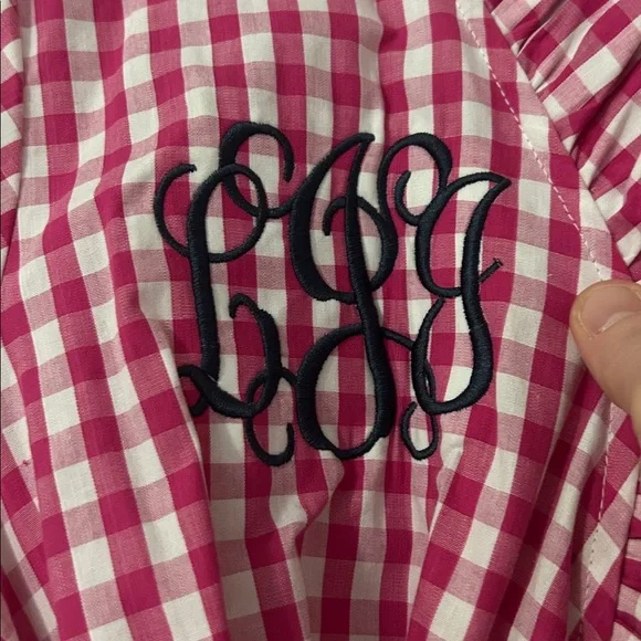 Pink Gingham Ruffle Robe with Monogram - Picture 3 of 7